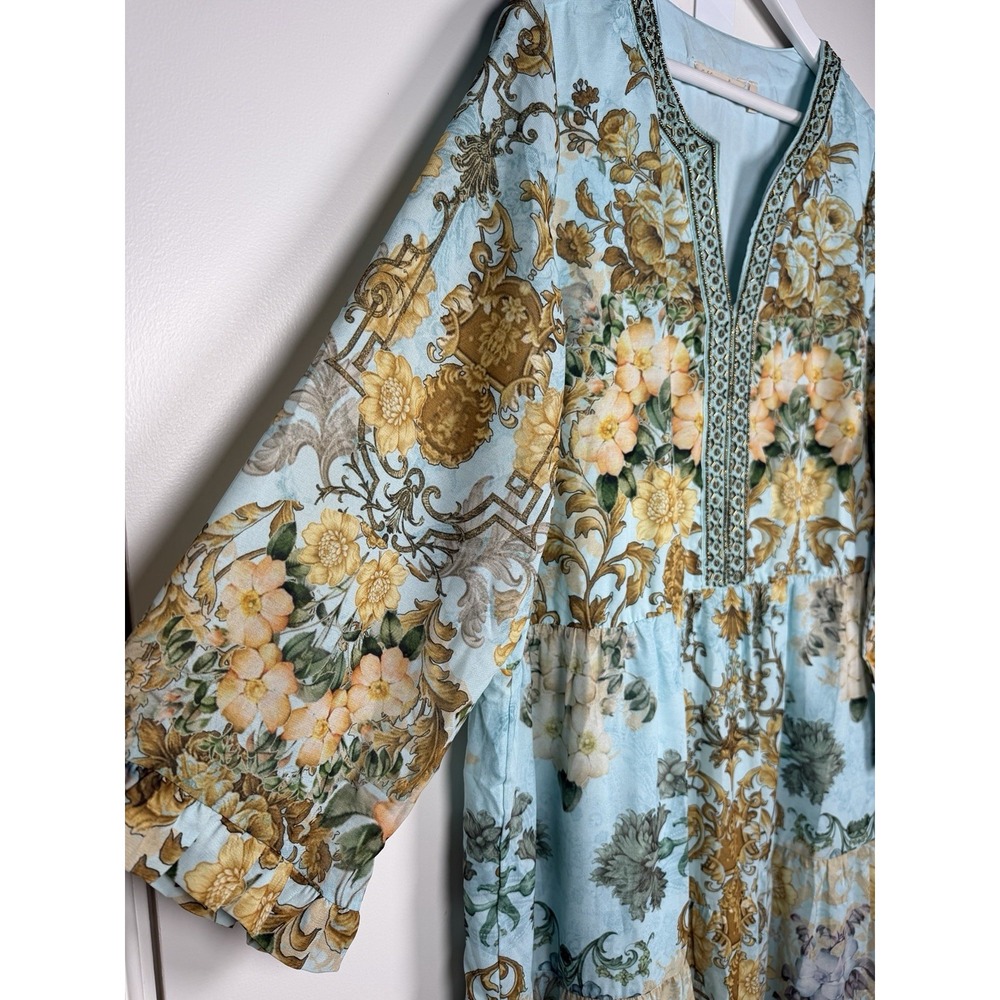Soft Surroundings Plus Size 1X Light Blue Floral Beaded Tiered Formal Maxi Dress - Picture 5 of 12